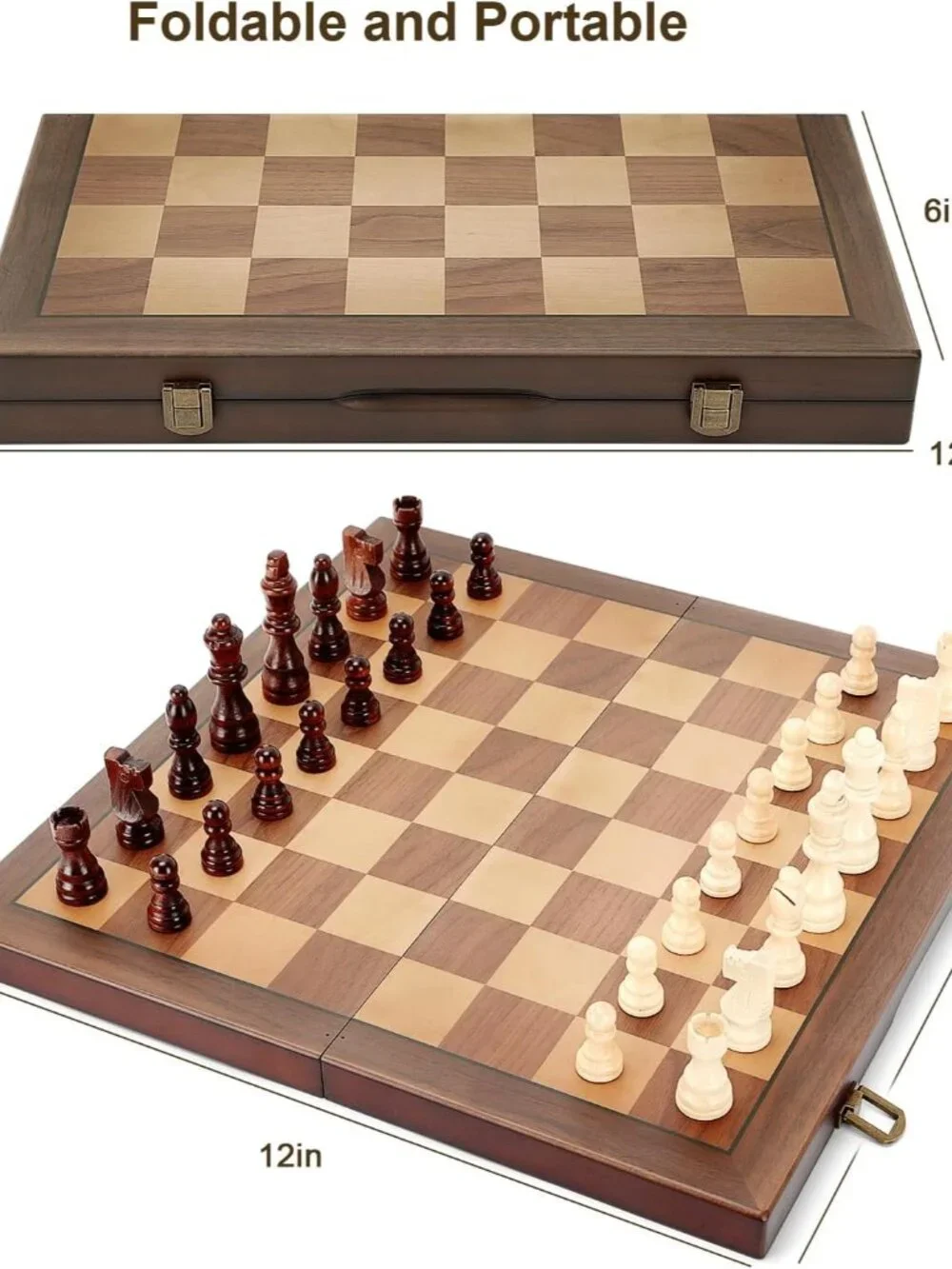 Magnetic Wooden Chess Set for Adults Kids 12'' Chess Board with Handmade Pieces,